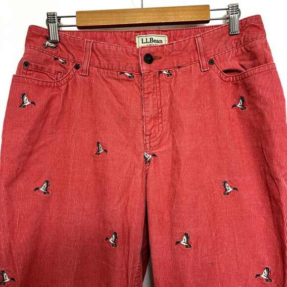 L. L. Bean Curvy Fit Sz 12 M/T Corduroy Pants Dark Pink Embroidered Duck EUC - Picture 1 of 15